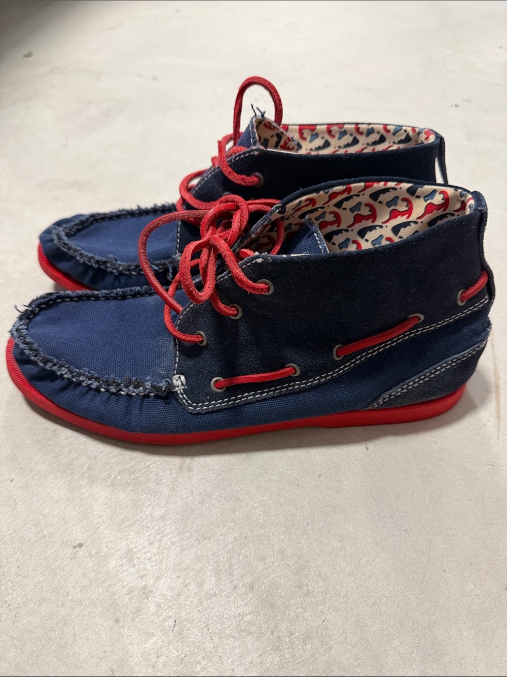Men’s Navy Blue and Red High-Top Boat Shoes